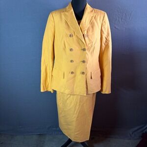 Akris US 12 Yellow Silk Blend Blazer Dress Suit Set Formal Career 2‎ Piece